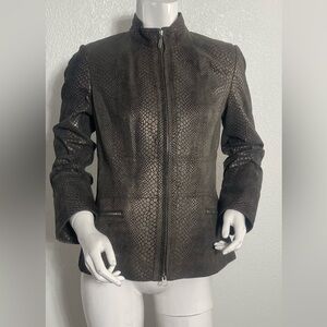 Alfani Gray Leather Jacket Fitted Motorcycle Style